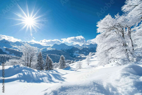 Wallpaper Mural Sun on blue sky over snow covered pastures
 Torontodigital.ca