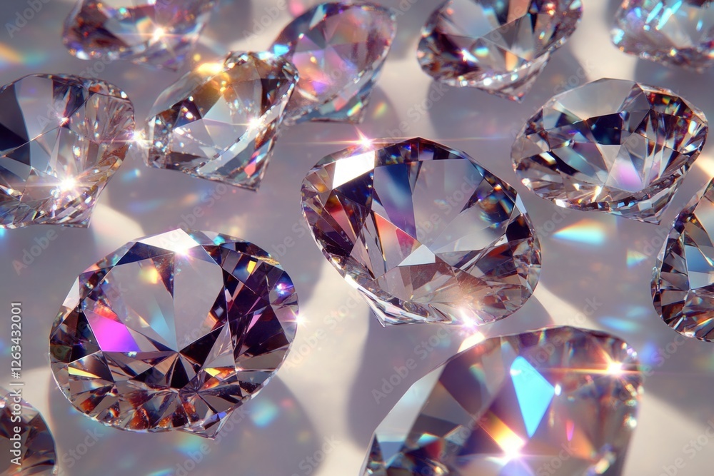 A collection of sparkling diamonds set against a clean white background A collection of sparkling diamonds set against a clean white background