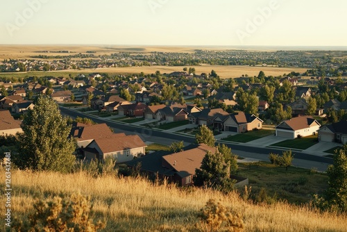 Aerial view of suburban area from elevated perspective photo