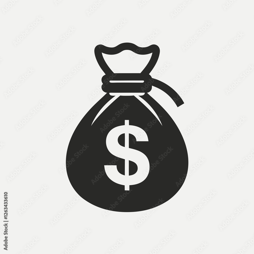 Simple black and white money bag icon with dollar sign Simple black and white money bag icon with dollar sign