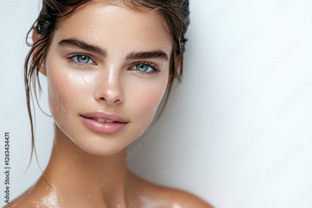 Young woman covered in white powder makeup, possibly for artistic or dramatic purpose Young woman covered in white powder makeup, possibly for artistic or dramatic purpose
