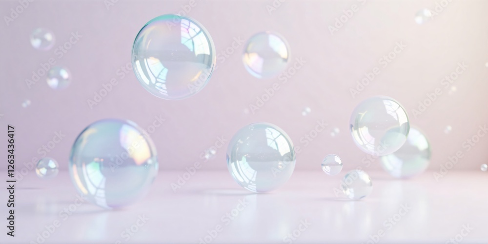 Floating Soap Bubbles: Light Soft Background Scene


