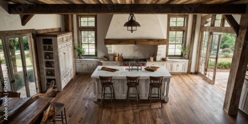 Wallpaper Mural Rustic Farmhouse Kitchen Island and Cabinets Torontodigital.ca