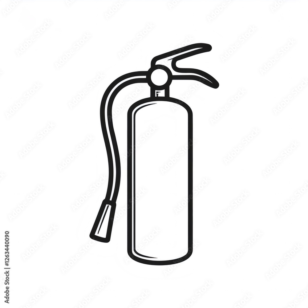 Black line art of a fire extinguisher on a white background Black line art of a fire extinguisher on a white background