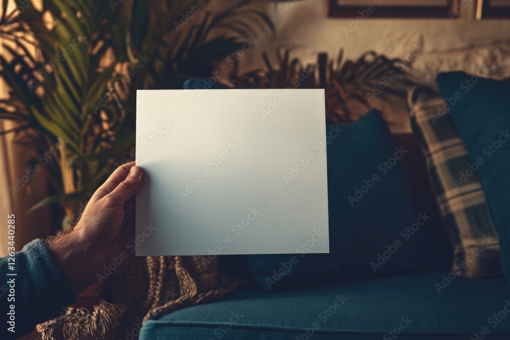 Naklejka premium A person holds a blank paper, ready to create or write