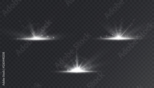 A set of bright lighting effects. Solar flare. Glow effect. Starbursts with flickering highlights. Beautiful flickering effect of light faces. Vector 10 EPS