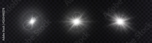 A set of bright lighting effects. Solar flare. Glow effect. Starbursts with flickering highlights. Beautiful flickering effect of light faces. Vector 10 EPS