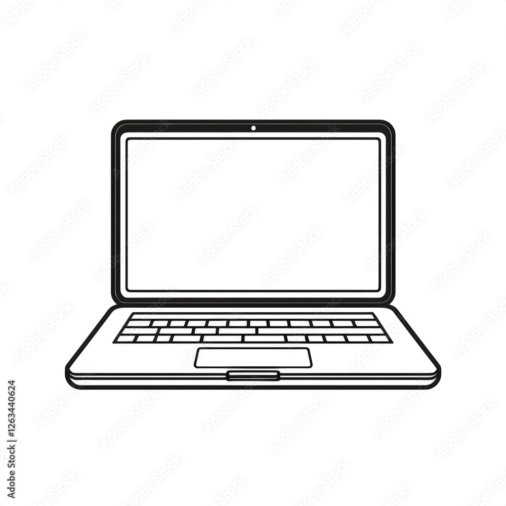 Minimalist line art icon of a modern laptop with blank screen, keyboard and trackpad on a white background Minimalist line art icon of a modern laptop with blank screen, keyboard and trackpad on a white background