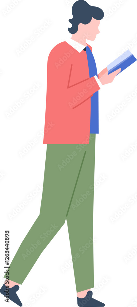 Young man is walking while engrossed in reading a book, potentially a student or a book lover, showcasing the concept of mobile learning, enjoying literature, and self improvement Young man is walking while engrossed in reading a book, potentially a student or a book lover, showcasing the concept of mobile learning, enjoying literature, and self improvement