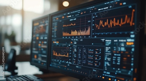 Wallpaper Mural A close-up view of a high-tech data analytics dashboard displaying vibrant graphs and metrics, symbolizing innovation and business intelligence. Torontodigital.ca