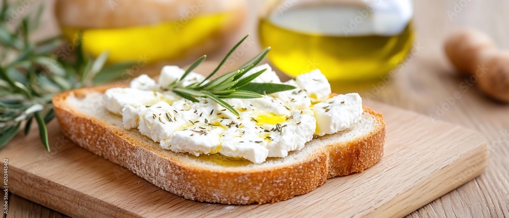 Creamy cheese toast, rosemary, olive oil. Kitchen setting. Food blog Creamy cheese toast, rosemary, olive oil. Kitchen setting. Food blog