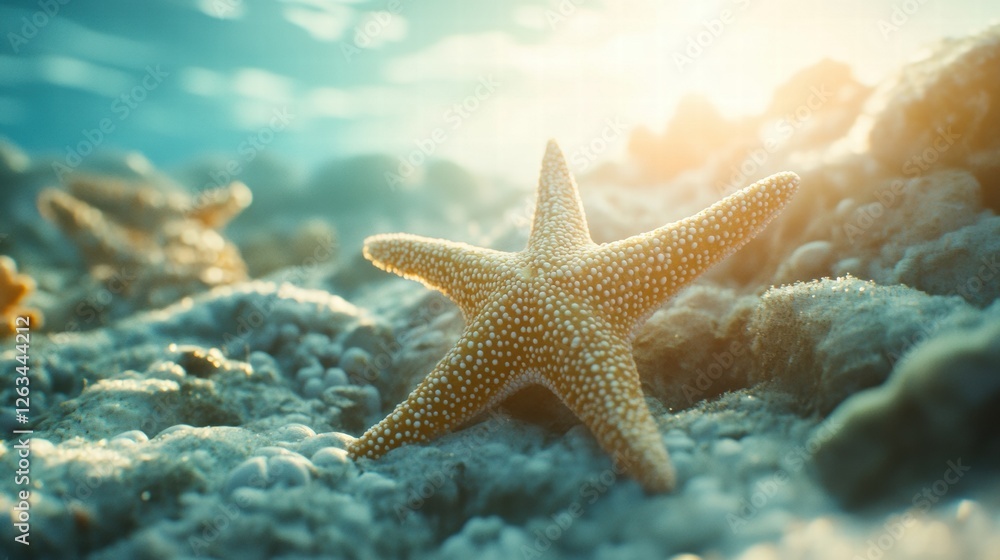 Starfish resting on a coral bed.