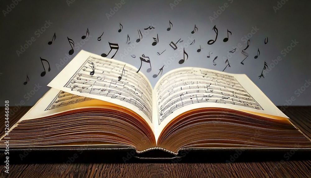 Fototapeta premium Open book music notes it appears to be Close-up of a prayer.