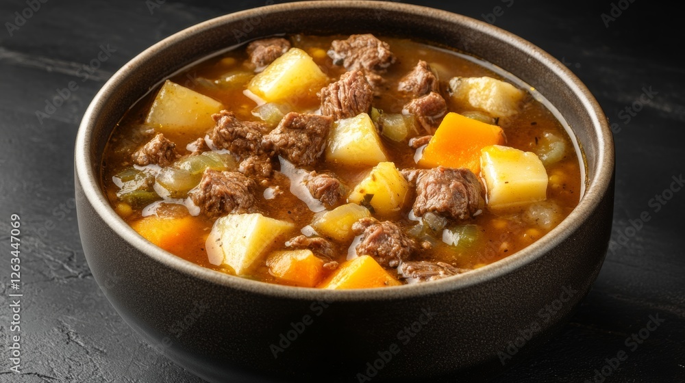 Aromatic Beef Stew in a Deep Black Bowl Aromatic Beef Stew in a Deep Black Bowl