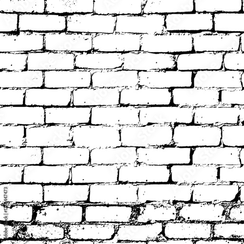 Seamless pattern of a white brick wall with black outlines, creating a vintage and rustic texture suitable for backgrounds, designs, and architectural themes