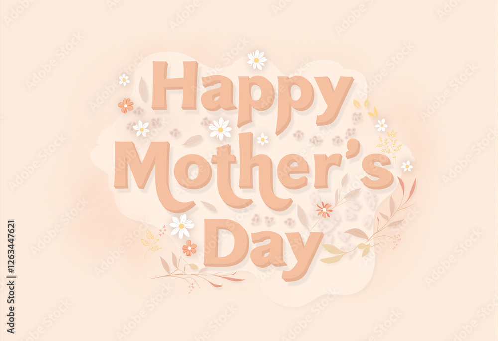 Fototapeta premium Modern Mother’s Day Greeting with flowing typography and delicate botanical details