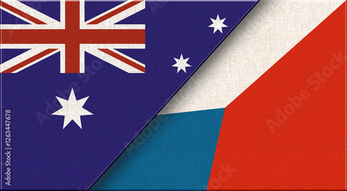 Flags of Australia and Czechia. Australian and Czech National flags on Fabric photo