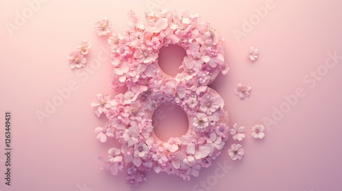 Floral arrangement featuring number eight for International Women's Day celebration