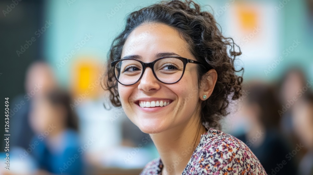 Charming Teacher Radiating Joy in Classroom Setting Charming Teacher Radiating Joy in Classroom Setting