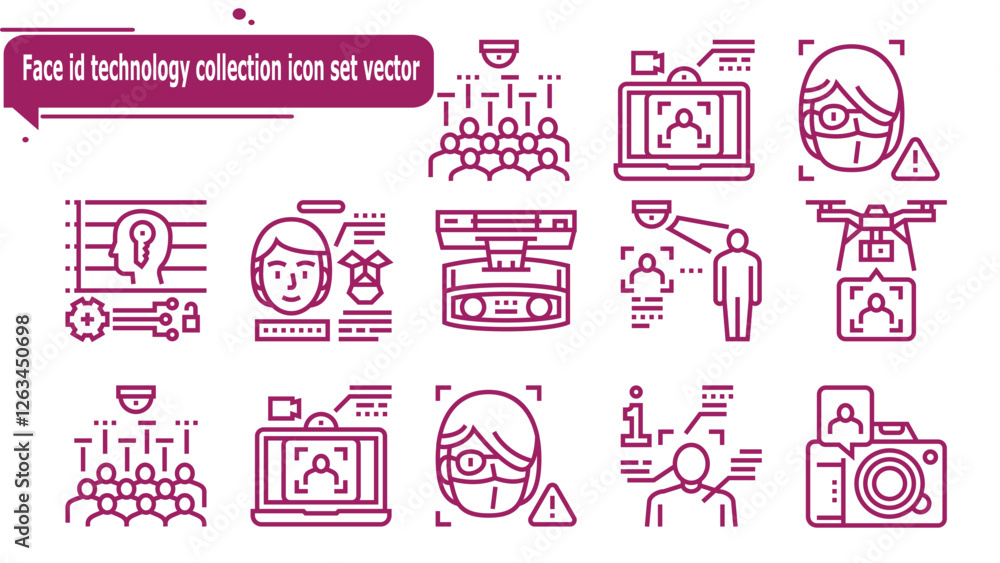 Face id technology collection icon set vector Face id technology collection icon set vector