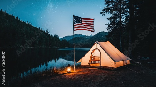 Cozy lakeshore camping setup at night scenic view gigapixel quality tranquil environment photo