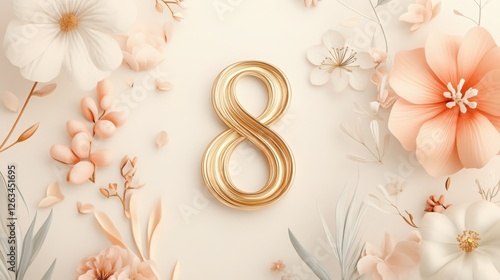Floral decor celebrating International Women's Day with the number eight on March 8