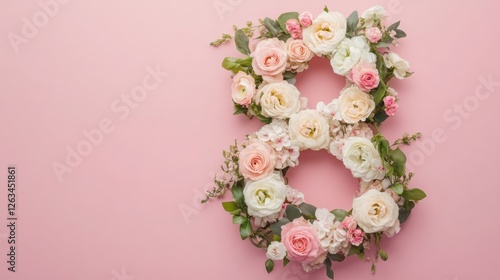 Creative floral arrangement displaying the number eight for International Women's Day celebration