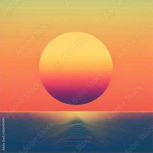 Digital minimalist artwork depicting a sunset over the ocean