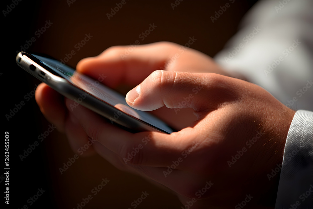 Close-up of a hand holding a modern smartphone for digital engagement Close-up of a hand holding a modern smartphone for digital engagement