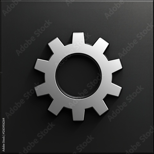 Close-up of a metallic gear icon on a textured dark background, symbolizing settings or machinery.