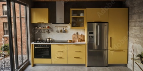 Wallpaper Mural Modern Yellow Kitchen with Stainless Steel Appliances Torontodigital.ca