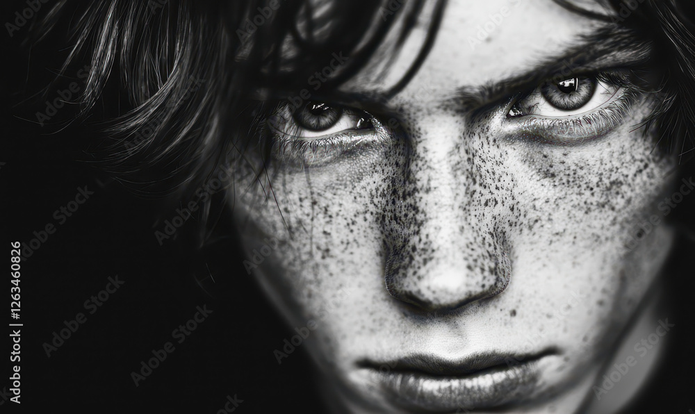 Exploring Intense Expressions: A Striking Black and White Portrait Capturing the Depth and Character of Youthful Emotion Exploring Intense Expressions: A Striking Black and White Portrait Capturing the Depth and Character of Youthful Emotion