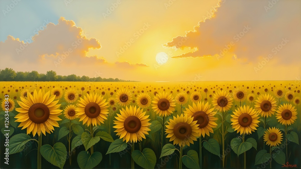 Fototapeta premium sunflower field at sunset