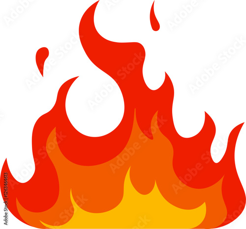 Burning brightly, red and orange cartoon fire flames create a vibrant and energetic visual against a clean white background, exuding warmth and passion in a stylized design