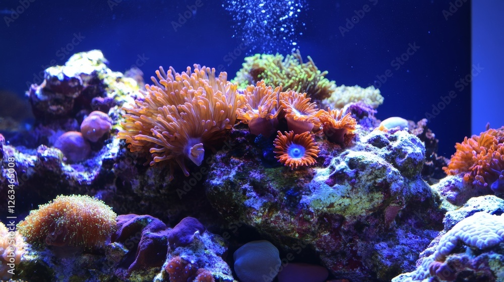 Fototapeta premium Vibrant Reef with Colorful Corals and Bubbles