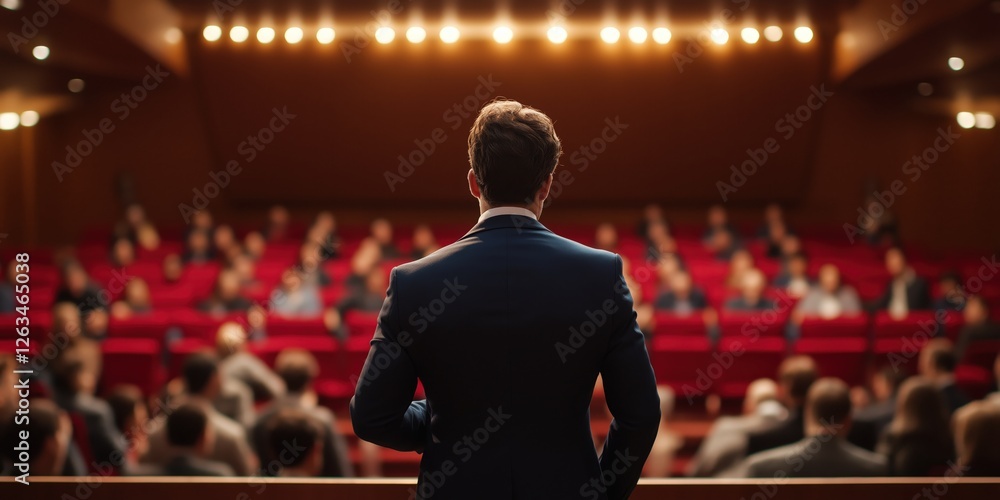 Intense focus on a sharply dressed man's silhouette, back turned to an unseen crowd, framed by the elegance of a dark blue suit Intense focus on a sharply dressed man's silhouette, back turned to an unseen crowd, framed by the elegance of a dark blue suit