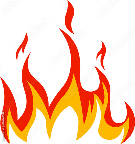 Red and orange cartoon flames burning creating a stylized and vibrant depiction of fire, suitable for various design purposes related to heat, energy, or danger