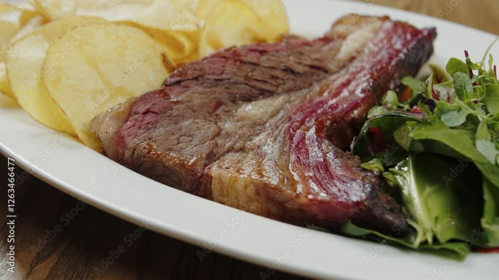 Grilled Beef Rib with Chips and Greens Grilled Beef Rib with Chips and Greens