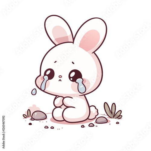 Cute cartoon bunny crying.