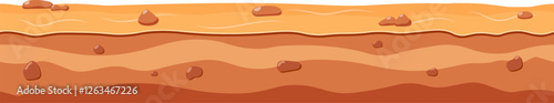 Horizontal seamless vector illustration depicting various layers of cartoon ground with small stones, ideal for creating platformer video games or educational material about geology