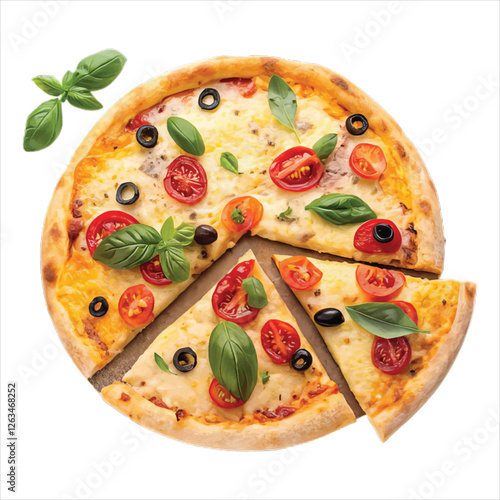 A pizza with a slice of pizza