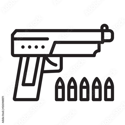 Gun with ammunition icon Thin line illustration