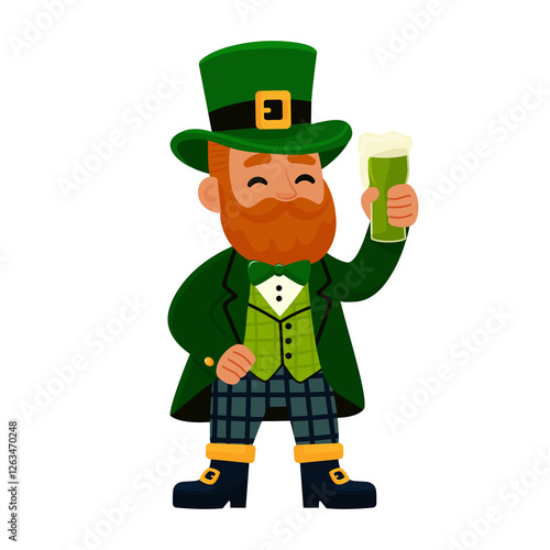 Wallpaper Mural Flat  illustration of a cheerful man in a traditional St. Patrick’s Day costume holding a mug of emerald-green beer isolated on transparent background Torontodigital.ca