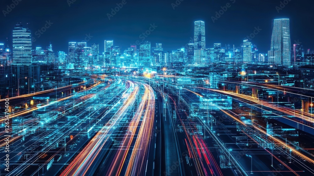 Obraz premium AI-enhanced Smart City with Interconnected Transport