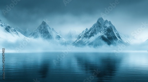 Wallpaper Mural Misty arctic mountains reflecting on calm water Torontodigital.ca