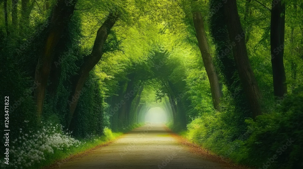 Fototapeta premium Tranquil Green Tunnel in a Belgian Beech Forest Ultr