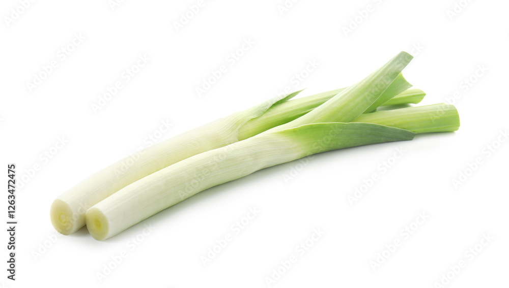 Fresh leeks isolated on white. Spicy vegetable Fresh leeks isolated on white. Spicy vegetable