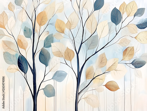 Watercolor of floral pattern with trees