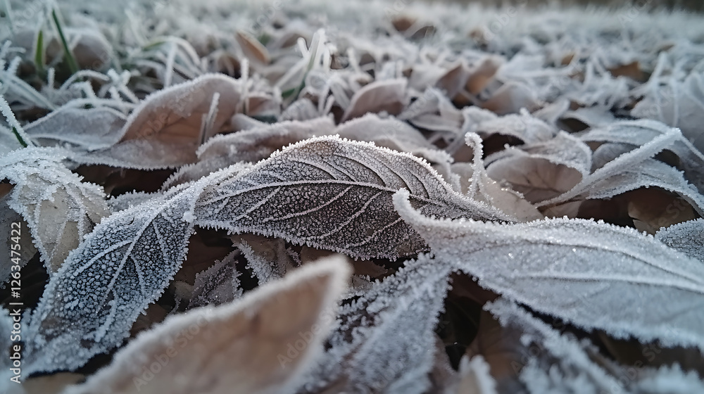 A close-up of an icy maple leaf on the ground, surrounded by frost-covered grasses and leaves
A close-up of an icy maple leaf on the ground, surrounded by frost-covered grasses and leaves