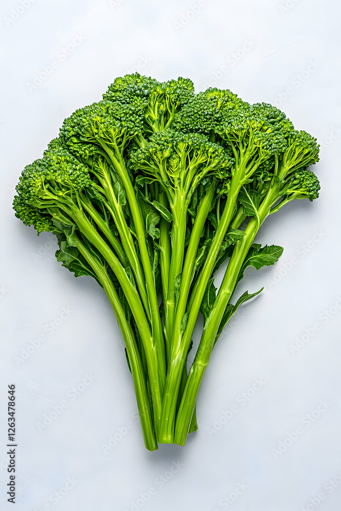 Bunch of broccolini on white background, close-up, for healthy diet, food blog. Generative AI Bunch of broccolini on white background, close-up, for healthy diet, food blog. Generative AI